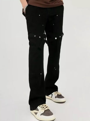 Men's Plus Size Stud Embellished Bootcut Pants in Black
