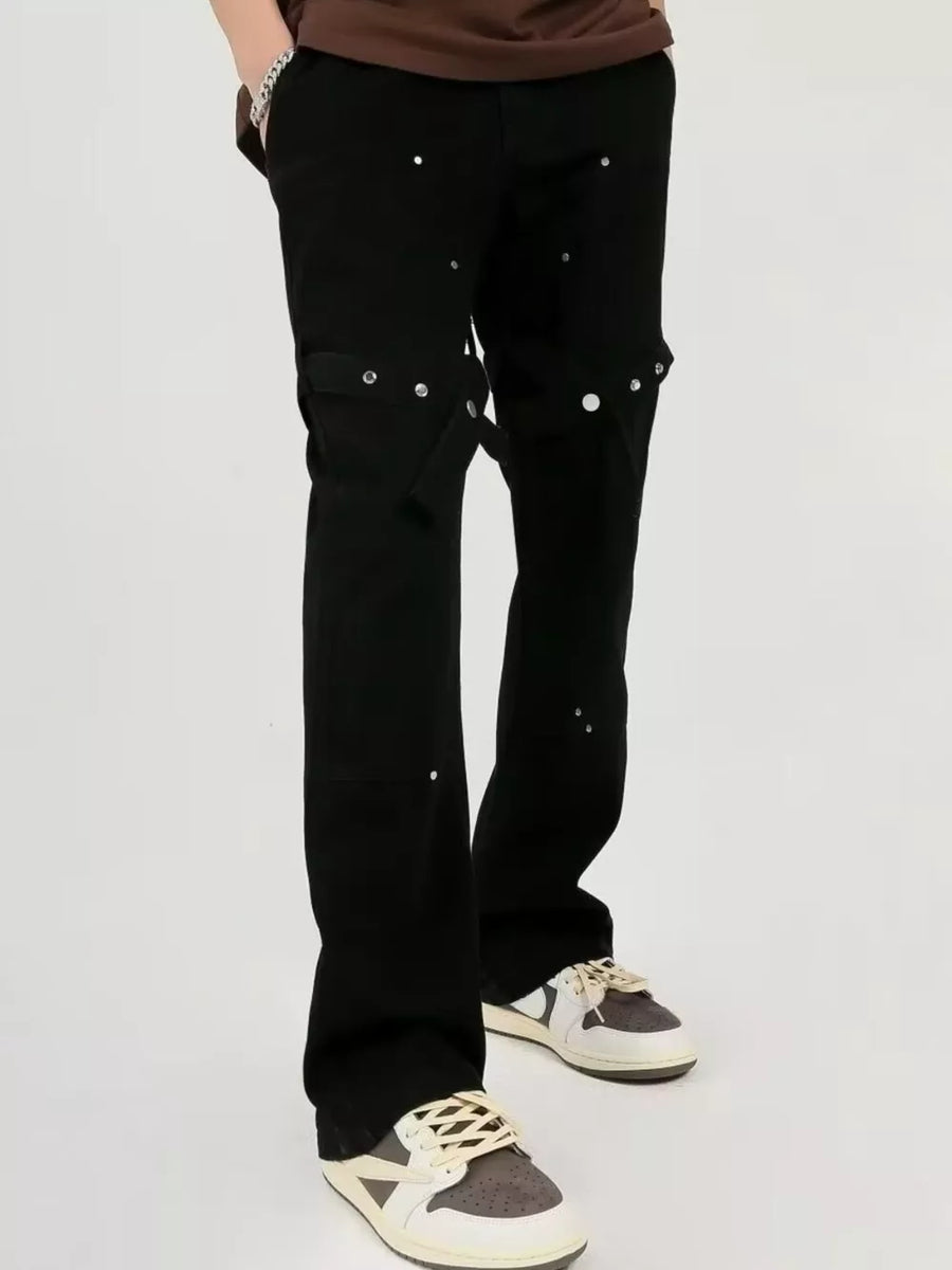Men's Plus Size Stud Embellished Bootcut Pants in Black