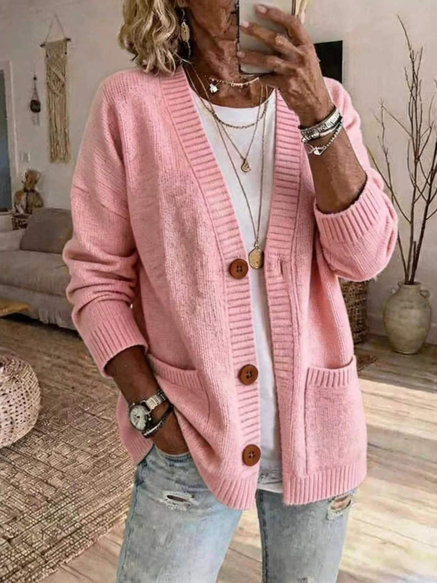 pale yellow relaxed cardigan with v-neck