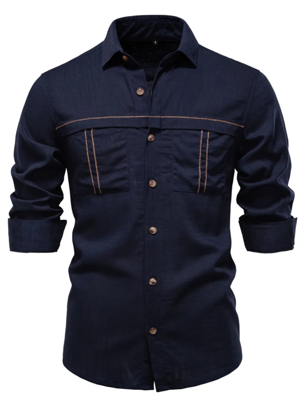 Dark Navy utility shirt with contrast stitching and buttoned chest pockets.