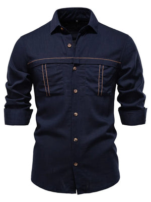 Dark Navy utility shirt with contrast stitching and buttoned chest pockets.