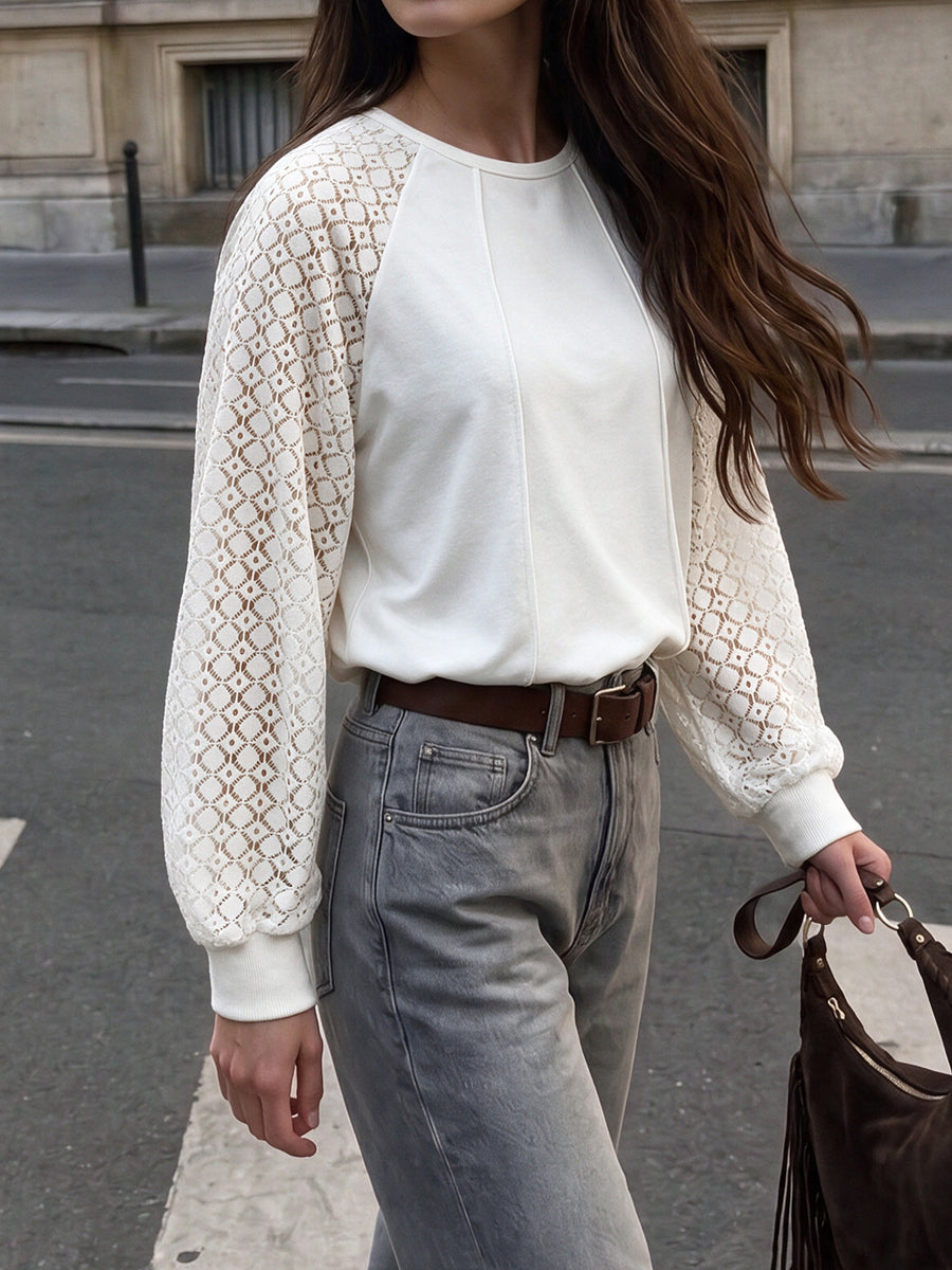 White sweatshirt with hip-length and pullover