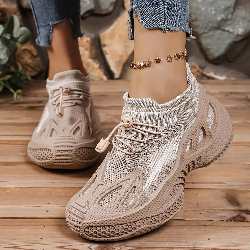 Lace Up Round Toe Sneakers in Khaki
