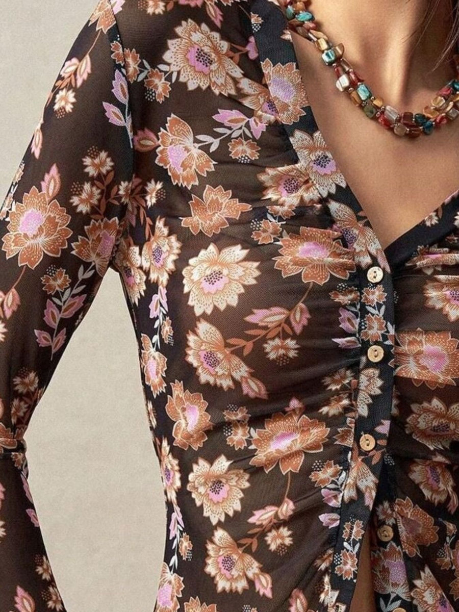 blouse featuring leopard-print floral in Leopard with 100% polyester Care instructions: Machine wash cold texture
