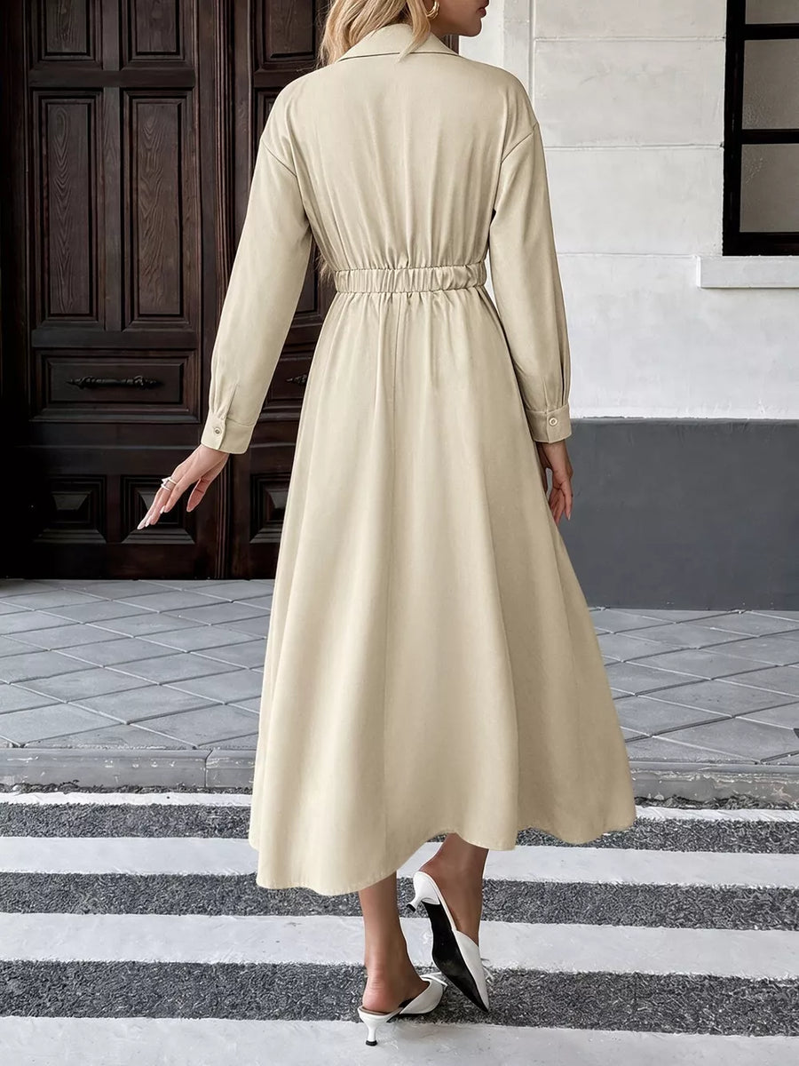 classic shirt dress in Khaki with collared