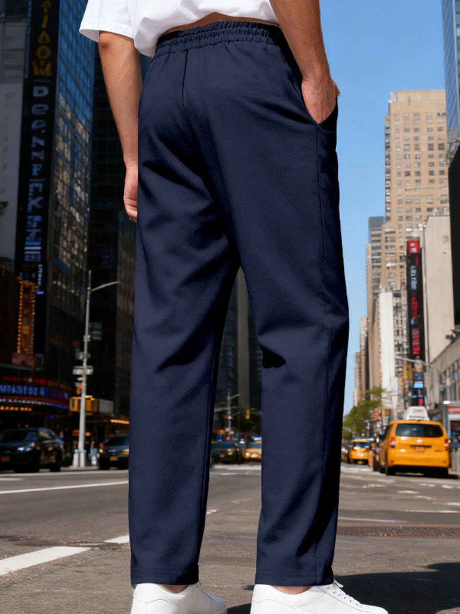 straight-leg pants in White with drawstring and full-length