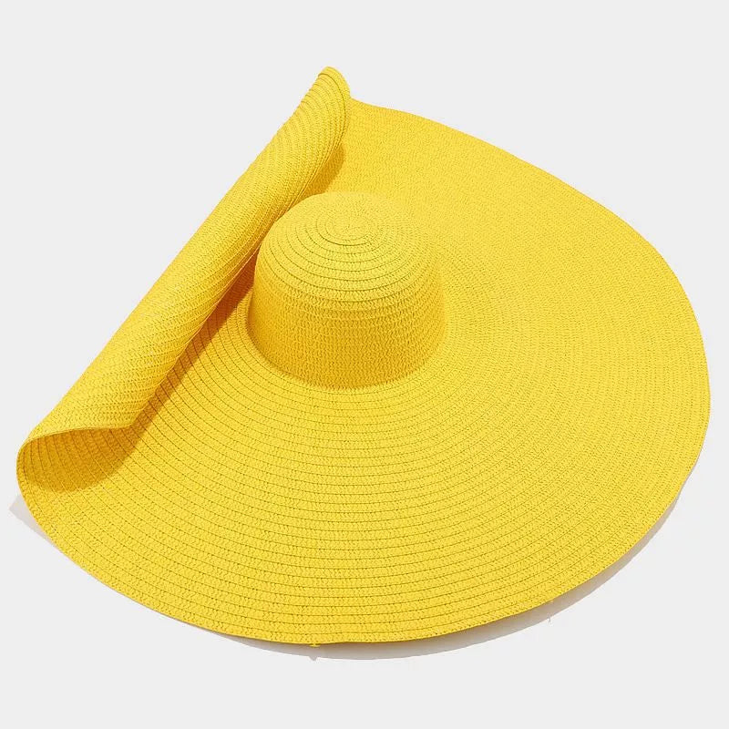 Oversized Wide Brim Straw Sun Hat in White with wide brim