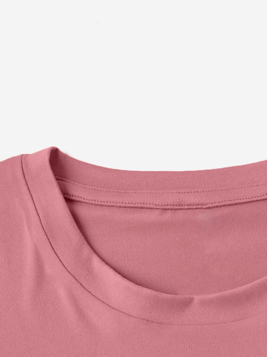 Dusty Pink crewneck t-shirt with sequin texture detail.