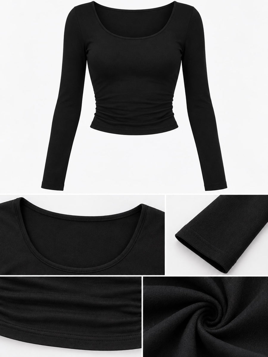 Gray crop top with cropped and long sleeve