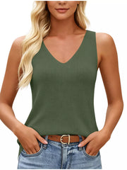 V-neck Ribbed Knit Tank Top in Yellow