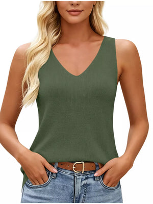 V-neck Ribbed Knit Tank Top in Yellow