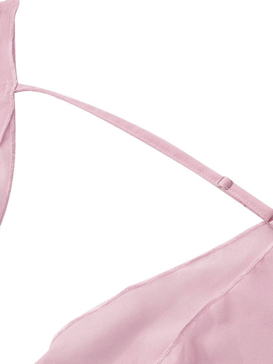 Pink chiffon mini dress with adjustable spaghetti strap detail
