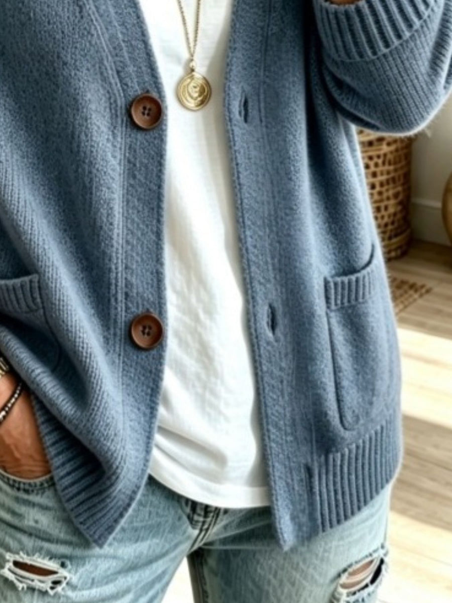 100% polyester Care instructions: Machine wash cold cardigan in Sea Blue with relaxed silhouette