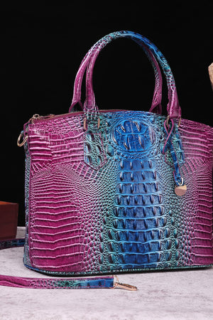 Exotic Crocodile Satchel bag with multicolor gradient pattern and top handles.