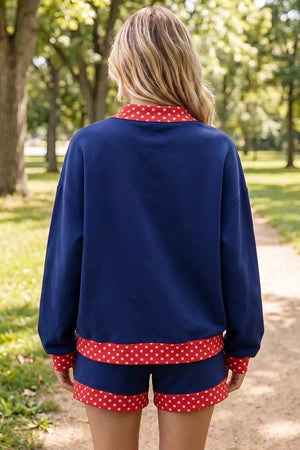 navy blue lounge set with mini and pullover, elastic