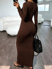 modern maxi dress in dark brown with v-neck