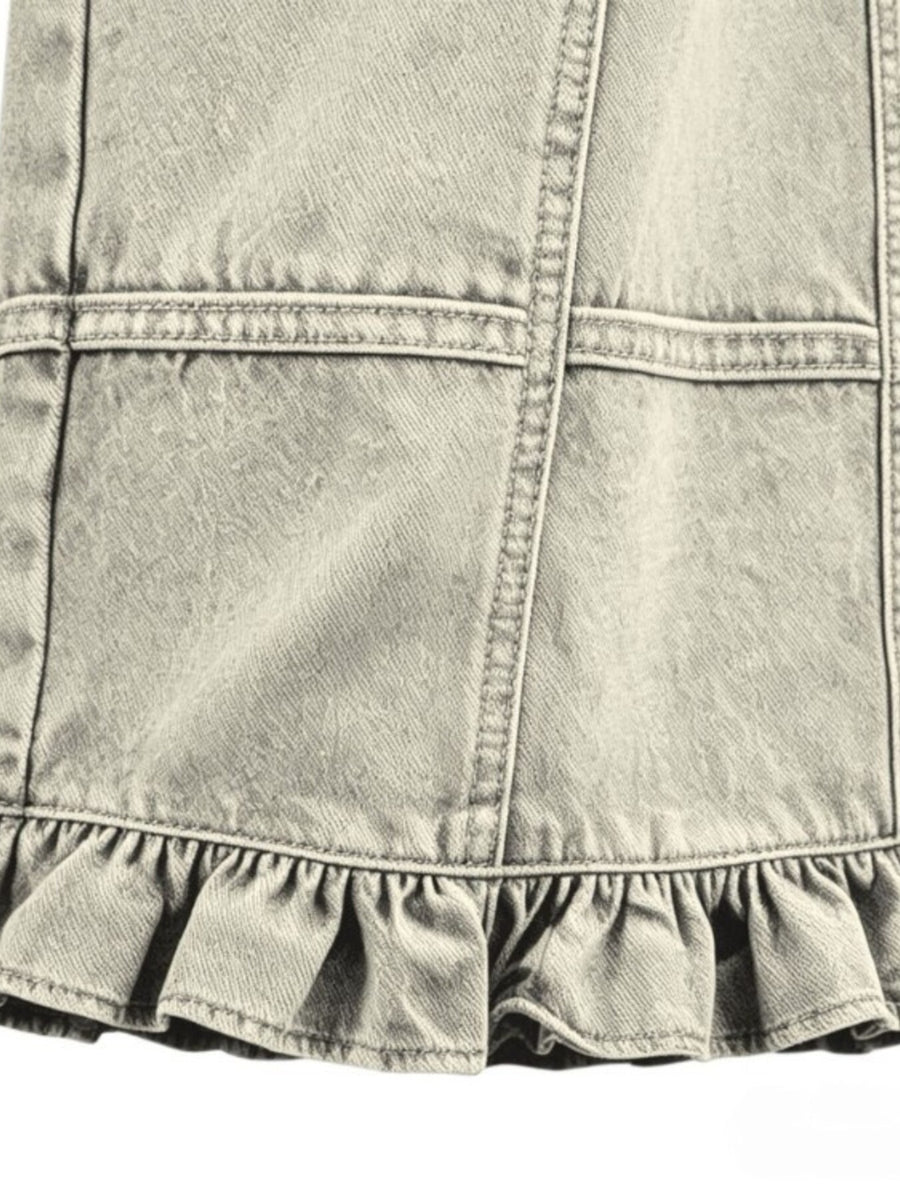 High-Waisted Wide-Leg Ruffle Hem Jeans Plus Size in Terracotta