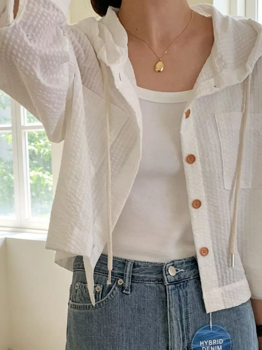Striped Hooded Shirt With Drawstring option 7