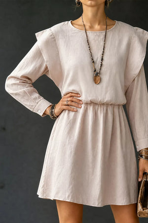 Ruffled Round Neck Long Sleeve Dress option 5