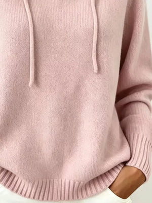Cozy Ribbed Long-sleeve Hooded Sweater in Gray