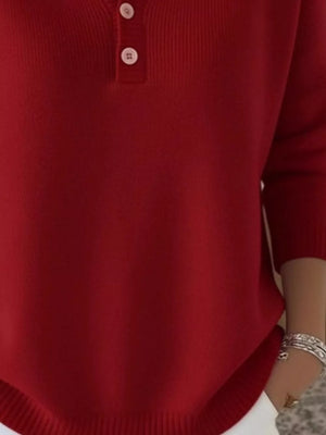 white relaxed pullover sweater with henley
