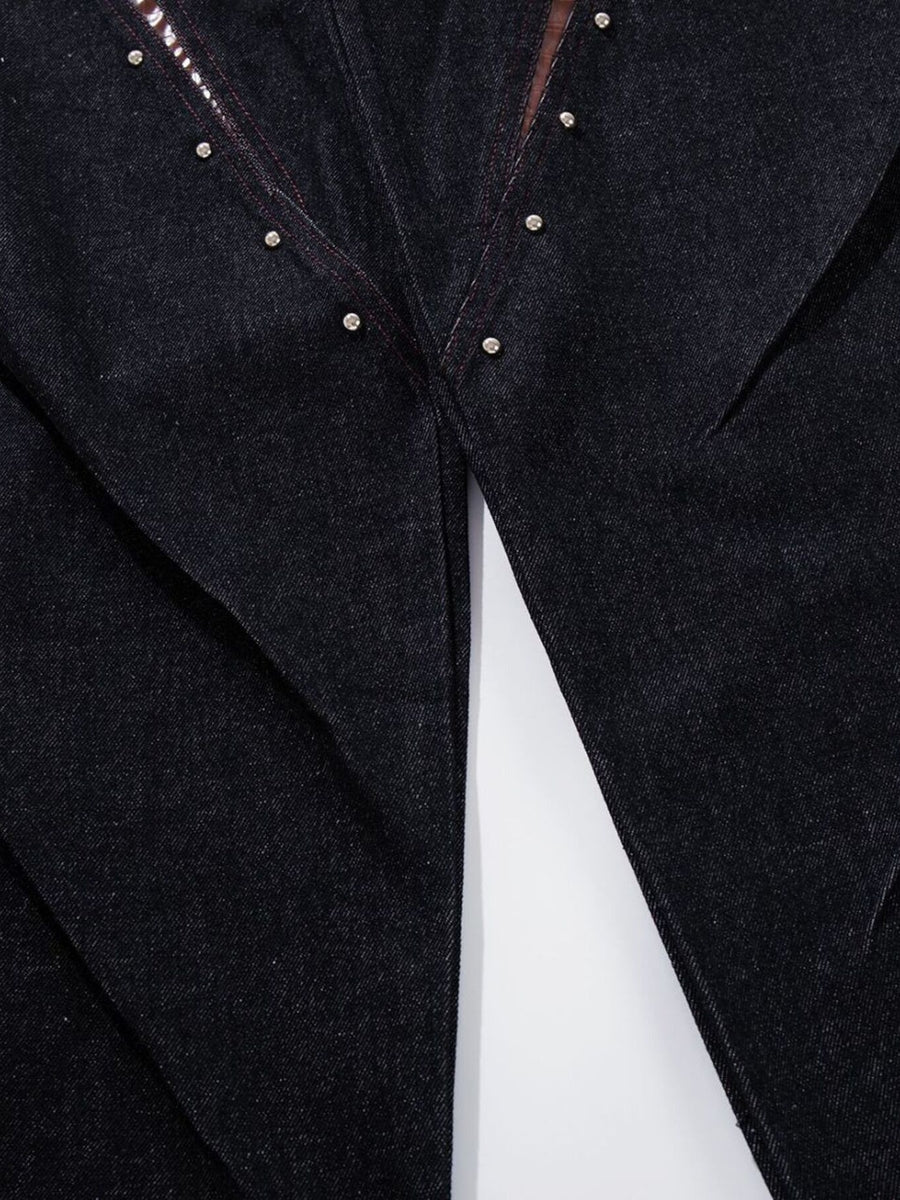 jeans featuring color-block in Black with 100% polyester Care instructions: Machine wash cold texture