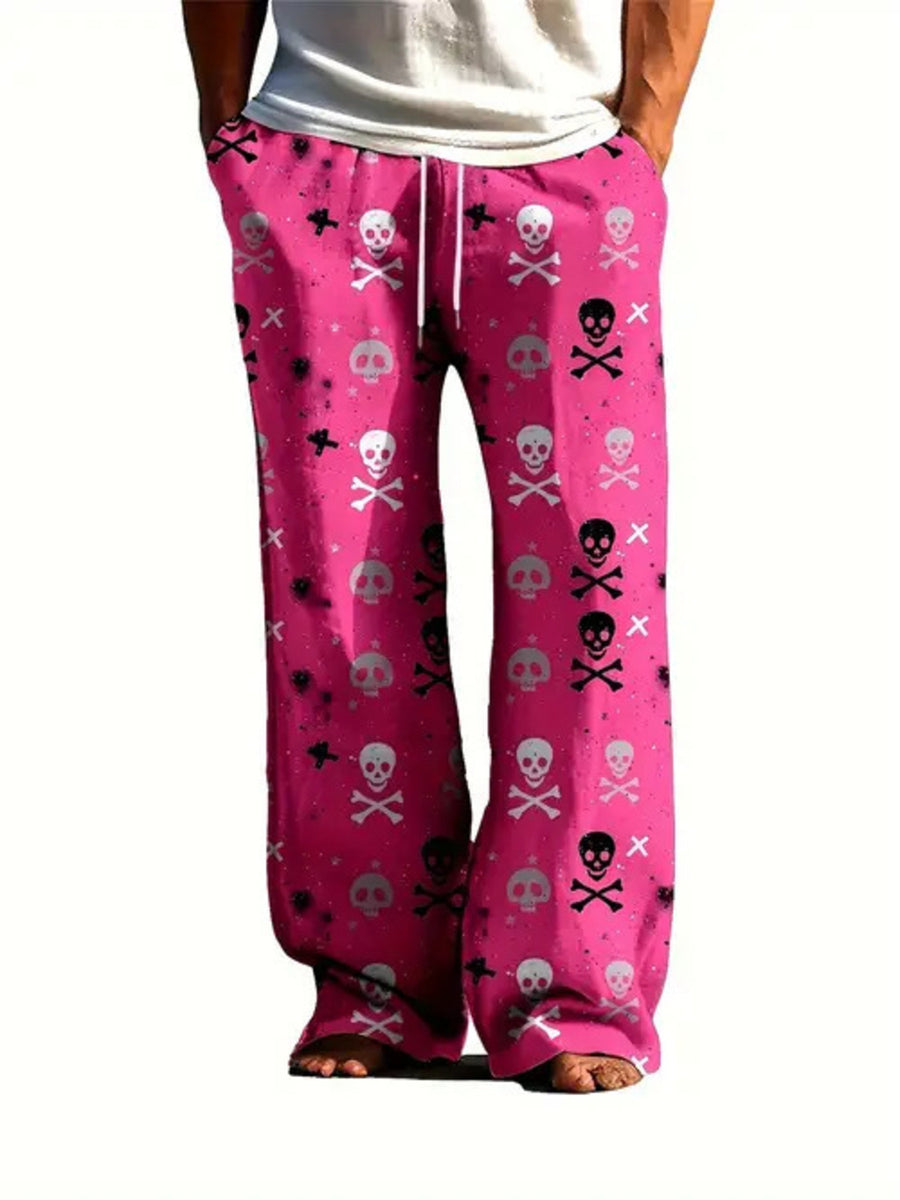 Hot Pink Men's Printed Loose Fit Sweatpants Plus Size