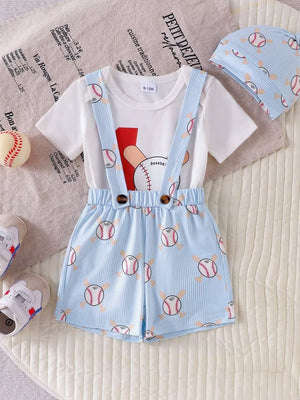 Children's Baseball Bodysuit And Suspender Set in White