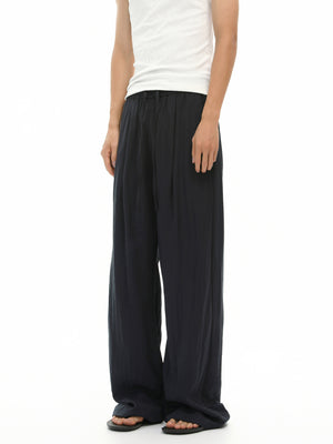 Men's Elastic-Waist Wide-Leg Drawstring Casual Pants in Khaki with drawstring waist