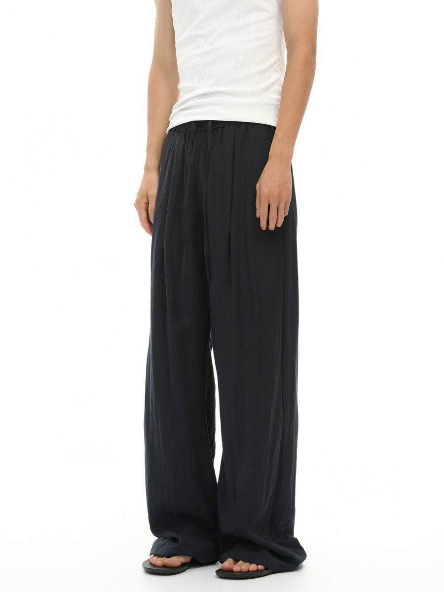 Men's Elastic-Waist Wide-Leg Drawstring Casual Pants in Khaki with drawstring waist