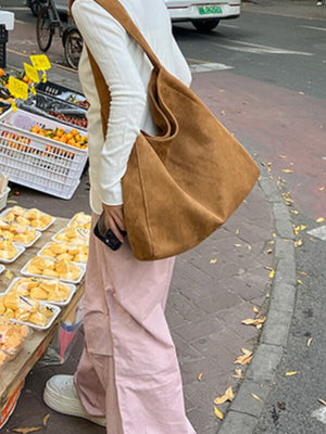 Suede Imported Size &amp handbag in camel with relaxed silhouette