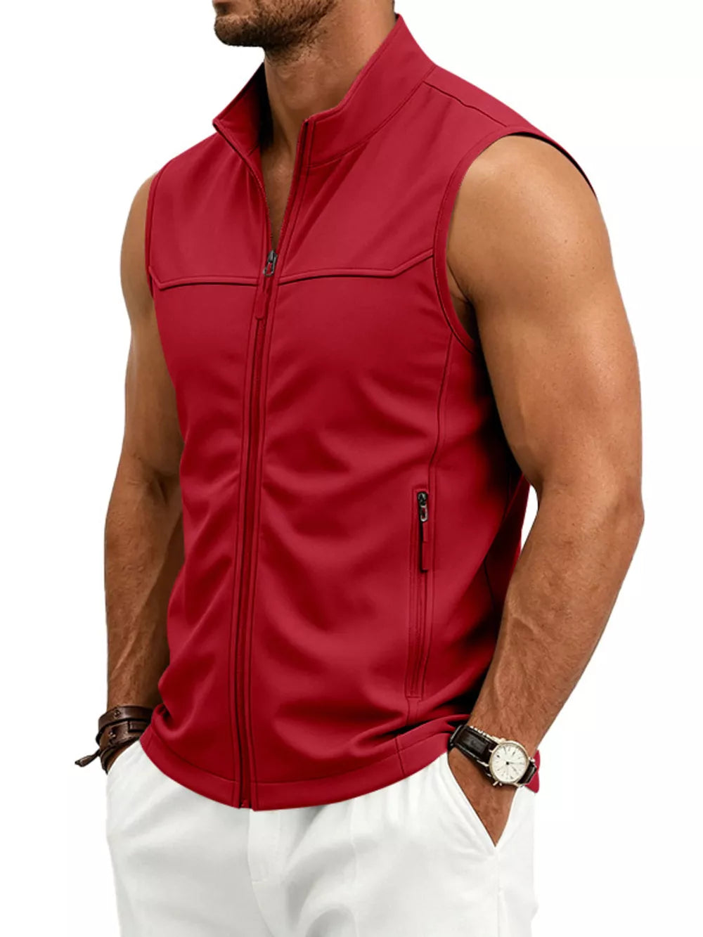 athleisure vest in Sky Blue with mock neck
