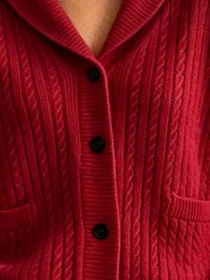 Khaki Full Size Shawl Collar Cable Knit Cardigan