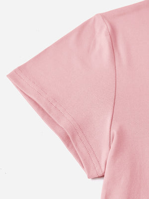 Dusty Pink t-shirt with short sleeves and double-stitched hem detail.
