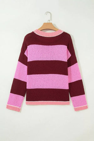 classic pullover sweater in Pink with crew neck