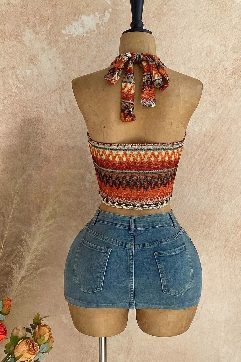 Ethnic Print Halter Neck Cami in Multicolor