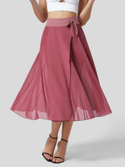 Flowy midi skirt in Rose Red with drawstring and shorts liner