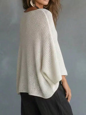 V-neck Batwing Sleeve Sweater in Khaki