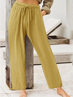 Peacock Blue Full Size Casual Drawstring Wide-leg Pants
