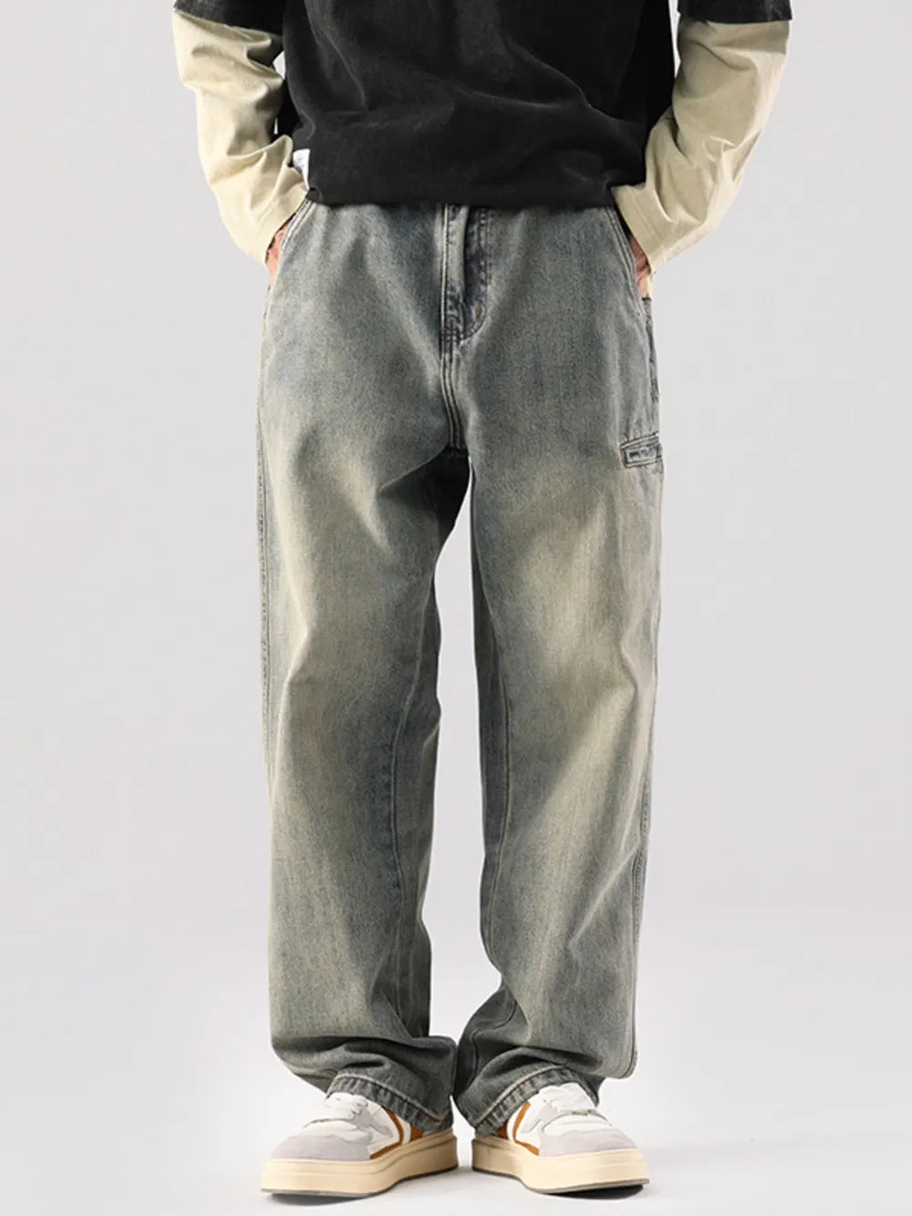 Black Men S Vintage Wash Relaxed Fit Jeans