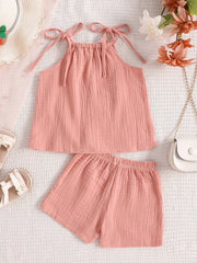 Pink Children's Textured Cami And Shorts Set