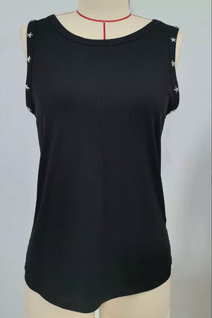 Star Detail Ribbed Tank in White