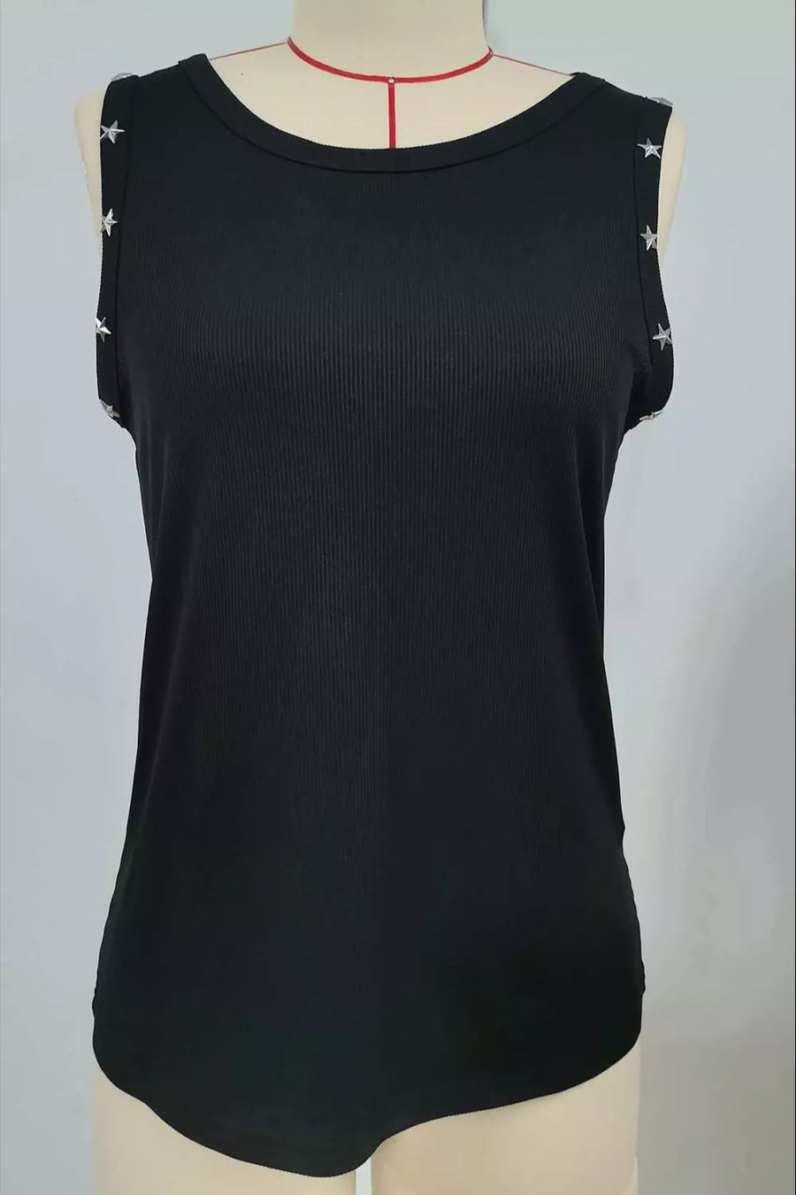 Star Detail Ribbed Tank in White