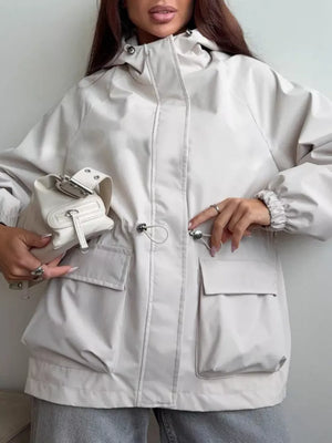 windbreaker in Gray with hooded and long sleeve