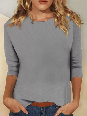 Gray Solid Color Round Neck T-shirt