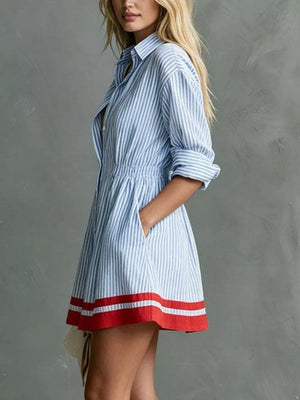 classic shirt dress in Blue with collared