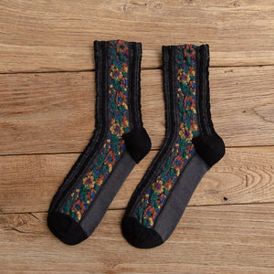 socks in Dark Gray with floral and knit
