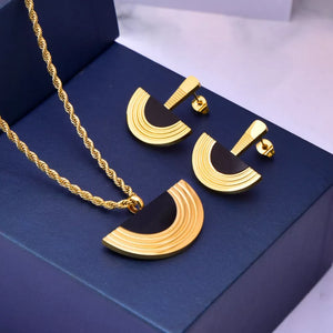 18K Gold-Plated, Resin, Titanium Steel Care instructions: Avoid wearing during e jewelry set in Ivory with geometric