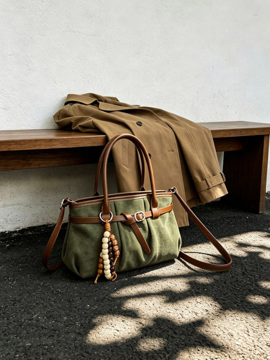 Suede Imported Size &amp crossbody bag in Green with structured silhouette