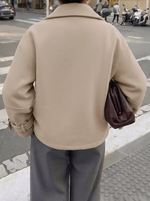 Khaki jacket with hip-length and button-front